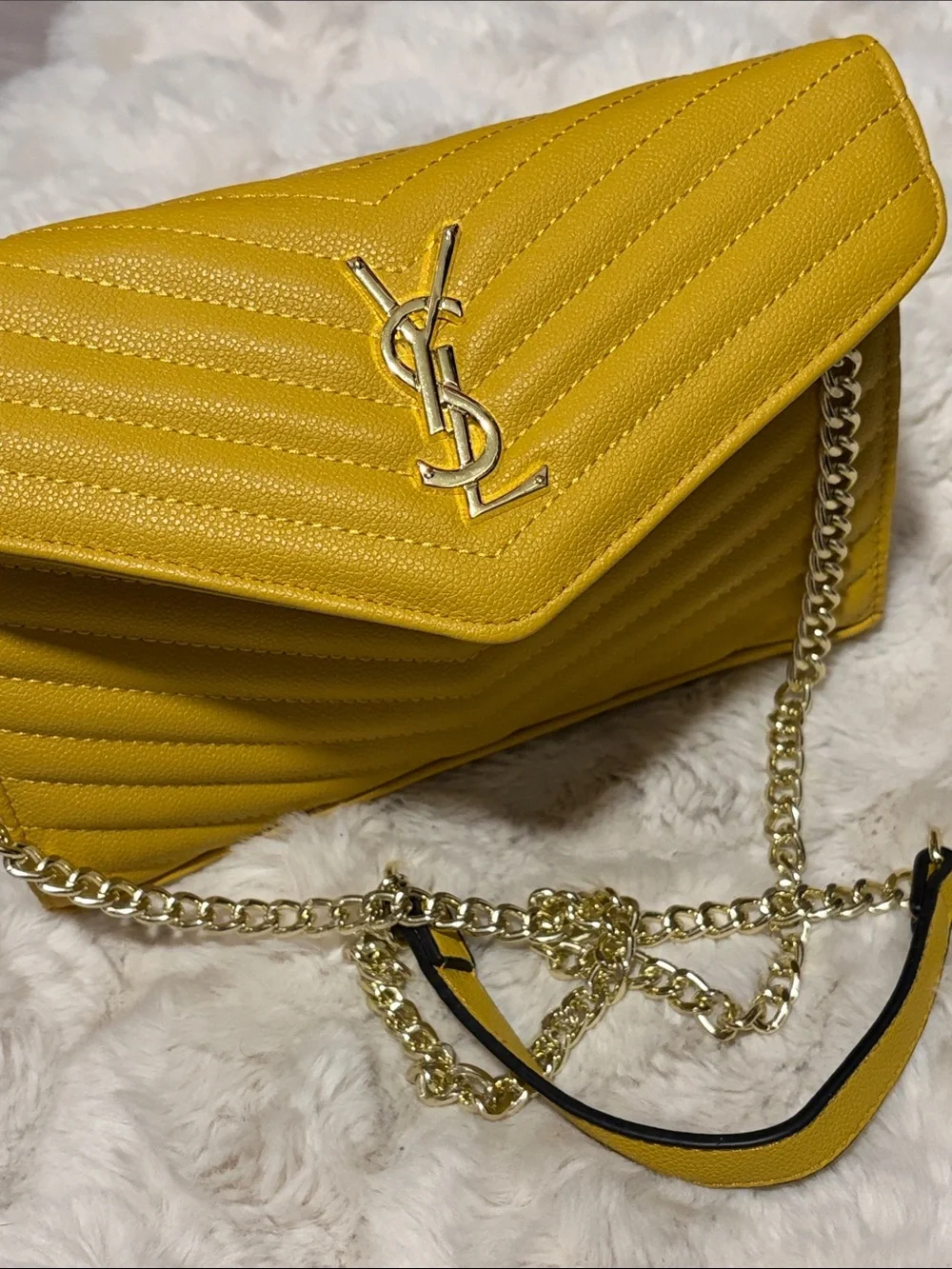 Chevron Quilted Leather Envelope Crossbody Clutch in Mustard Yellow